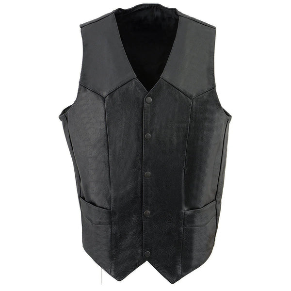 Men's Black Leather Classic V-Neck Vest