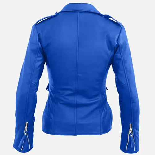 Women Blue Biker Leather Jacket