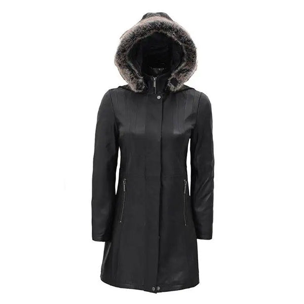 Womens Black Long Coat W/ Fur