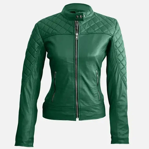 Women Green Quilted Stylish Premium Leather Jacket