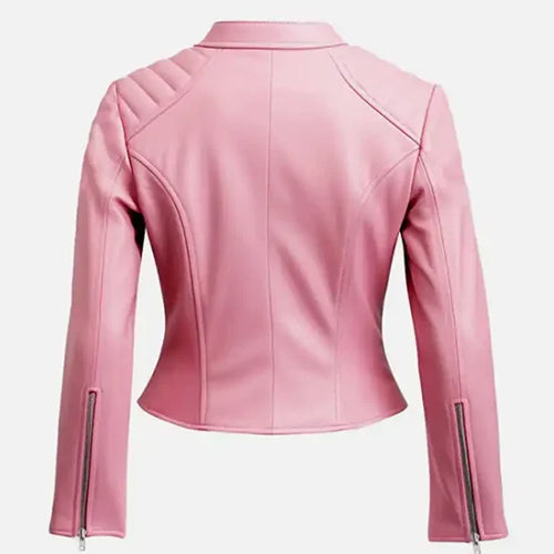 Women’s Pink Biker Leather Jacket