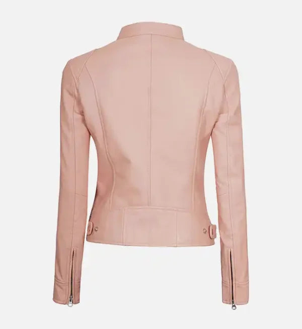 Women’s Light Pink Cafe Racer Leather Jacket