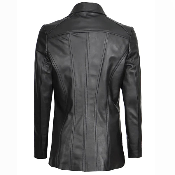 Womens Black 3/4 Length Leather Coat