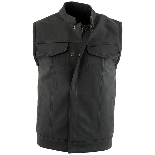 Men's 'Barrage' Flat Black Leather Vest